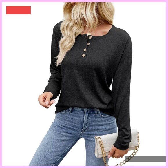 Long Sleeve Henley Top Loose Fit Casual Tee Women's Fall Fashion - Picture 4 of 4